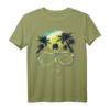 Buntes Totenkopf T-Shirt mit Palmen - Farbenfrohes Strandmotiv für Damen und Herren, Sommer- und Urlaubsmode