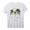 Buntes Totenkopf T-Shirt mit Palmen - Farbenfrohes Strandmotiv für Damen und Herren, Sommer- und Urlaubsmode