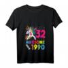 Damen 32. Geburtstag Einhorn Frauen Party Geschenk T-Shirt mit V-Ausschnitt – Perfekt für den besonderen Tag