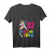 Damen 32. Geburtstag Einhorn Frauen Party Geschenk T-Shirt mit V-Ausschnitt – Perfekt für den besonderen Tag