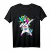 Dabbing Einhorn Friedenszeichen Peace Zeichen T-Shirt – Buntes Vintage Disco Kostüm für Damen und Herren, perfekt für 70er/80er/90er Partys und als Geschenk