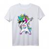 Dabbing Einhorn Friedenszeichen Peace Zeichen T-Shirt – Buntes Vintage Disco Kostüm für Damen und Herren, perfekt für 70er/80er/90er Partys und als Geschenk