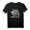Death Metal Unicorn Einhorn T-Shirt mit Regenbogen – Klassisch geschnitten, doppelt genäht, ideal für Metal- und Unicorn-Fans