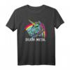 Death Metal Unicorn Einhorn T-Shirt mit Regenbogen – Klassisch geschnitten, doppelt genäht, ideal für Metal- und Unicorn-Fans