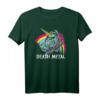 Death Metal Unicorn Einhorn T-Shirt mit Regenbogen – Klassisch geschnitten, doppelt genäht, ideal für Metal- und Unicorn-Fans