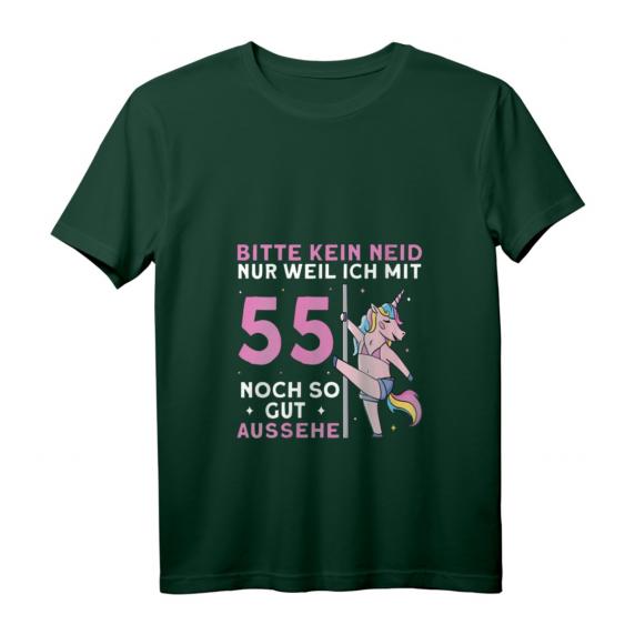 Damen Bitte Kein Neid 55. Geburtstag Einhorn Pole Dance T-Shirt mit V-Ausschnitt – Witziges Geschenk für Geburtstagsfeier und Party