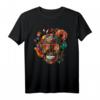 Bunter Mexikanischer Totenschädel Muster Blumen Halloween T-Shirt – Ethno Style, Festival & Geschenkidee für Freunde & Familie