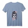 Damen La Catrina Blumen Tattoo Masken Sugar Skull Mexiko T-Shirt mit V-Ausschnitt – Perfekt für Halloween, Karneval & Día de Los Muertos