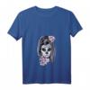 Damen La Catrina Blumen Tattoo Masken Sugar Skull Mexiko T-Shirt mit V-Ausschnitt – Perfekt für Halloween, Karneval & Día de Los Muertos