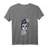 Damen La Catrina Blumen Tattoo Masken Sugar Skull Mexiko T-Shirt mit V-Ausschnitt – Perfekt für Halloween, Karneval & Día de Los Muertos