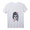 Damen La Catrina Blumen Tattoo Masken Sugar Skull Mexiko T-Shirt mit V-Ausschnitt – Perfekt für Halloween, Karneval & Día de Los Muertos