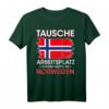 Tausche Arbeitsplatz Gegen Hütte in Norwegen T-Shirt – Lustiges Camping & Angler Motiv mit Norwegen Flagge für Outdoor-Fans