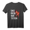 Humorvolles Junggesellinnenabschied T-Shirt mit Teufel-Design und Spruch 'Das Böse Hat Titten' – Perfekt für Polterabend & Junggesellinnenparty