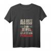 Damen T-Shirt 'Als Gott Mich Schuf Ging Er Grinsend Zum Teufel' mit V-Ausschnitt – Witziges Geschenk für Geburtstag, Muttertag, Vatertag & Weihnachten